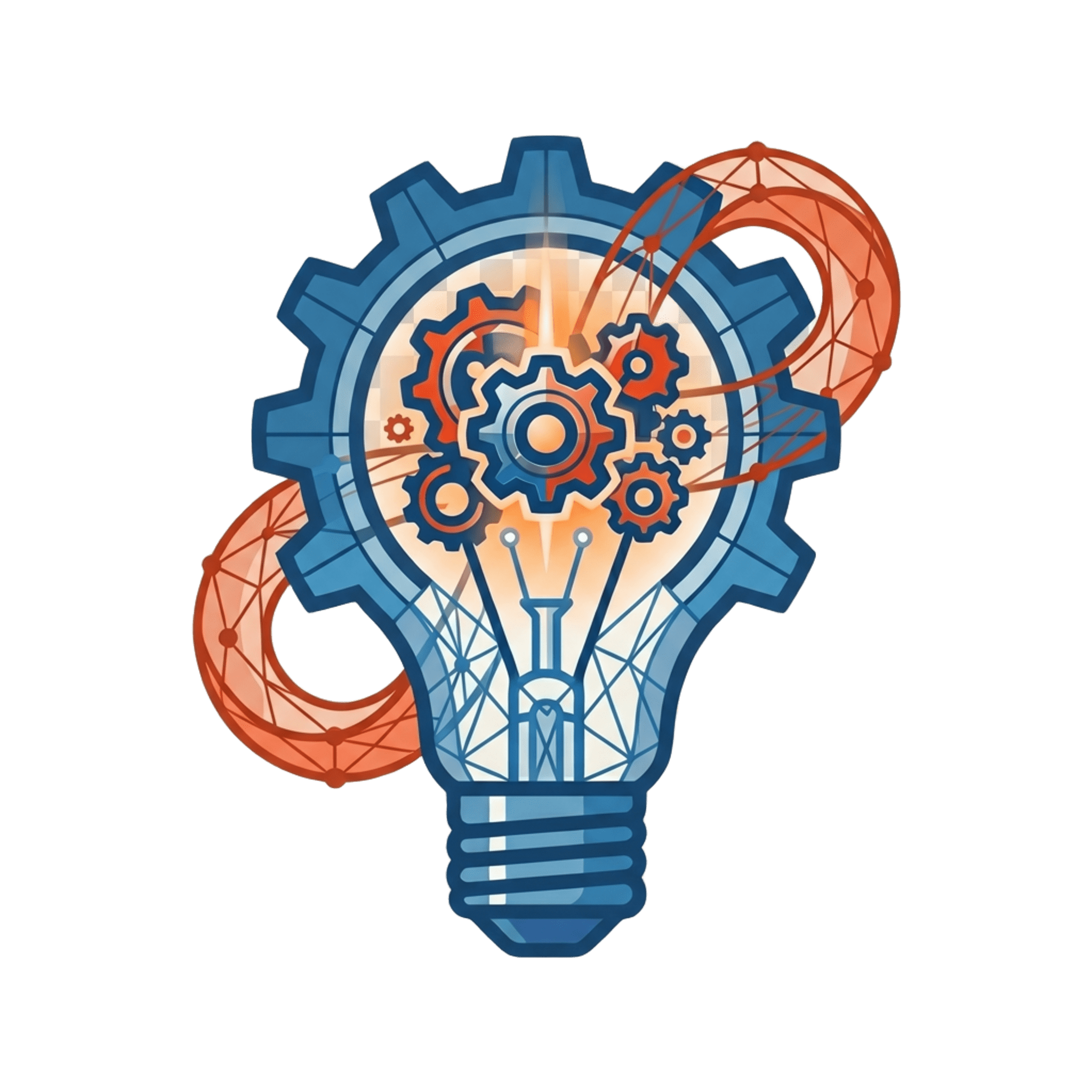 Icono tridimensional de bombilla con engranajes internos que representa soluciones creativas de diseño y modelado 3D en Sorkuntzak 3D.
