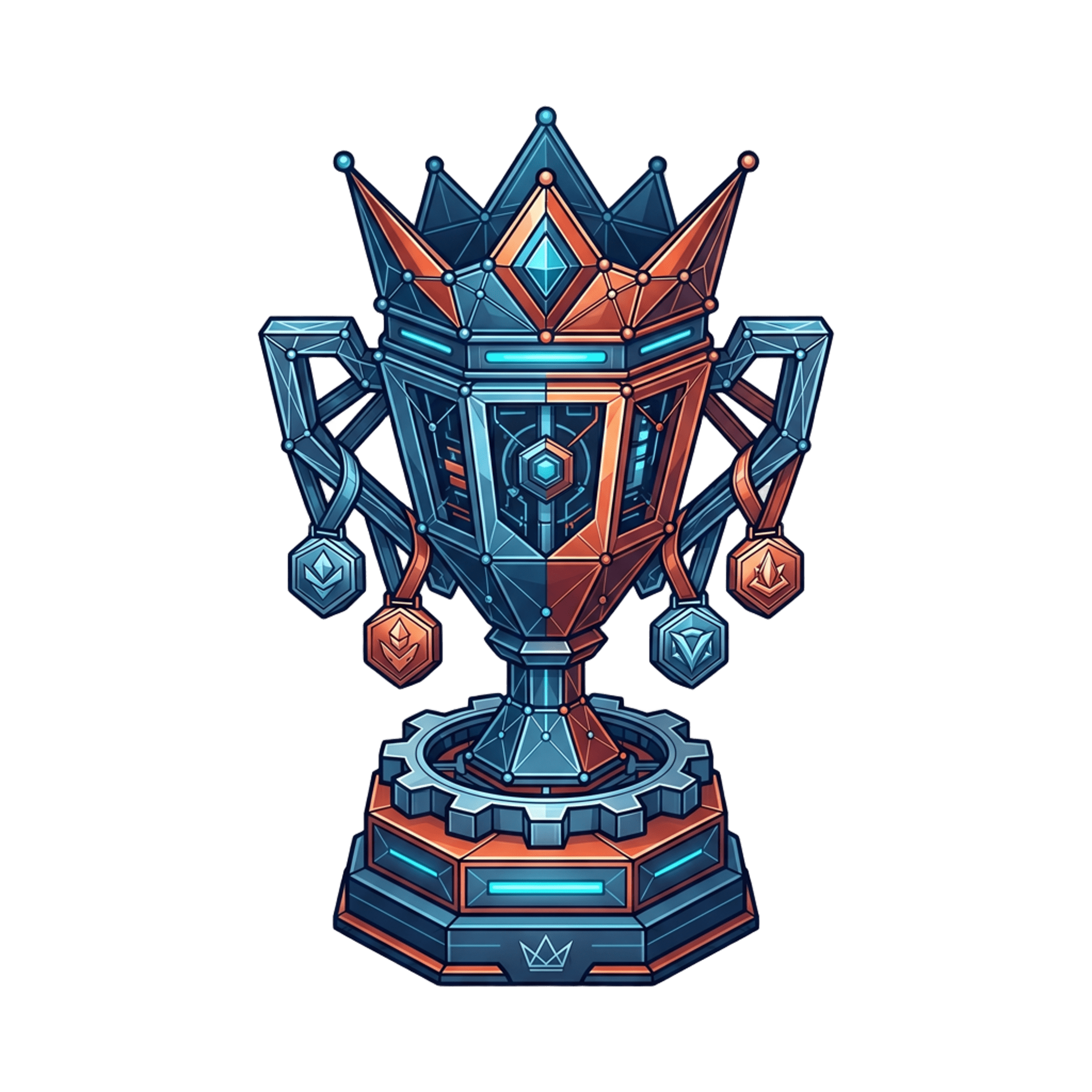 Icono estilo malla digital de un trofeo exclusivo personalizado para premios, galardones y medallas de marcas y clubes.
