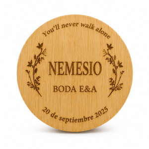 Abrebotellas personalizado de bambú para bodas con grabado láser